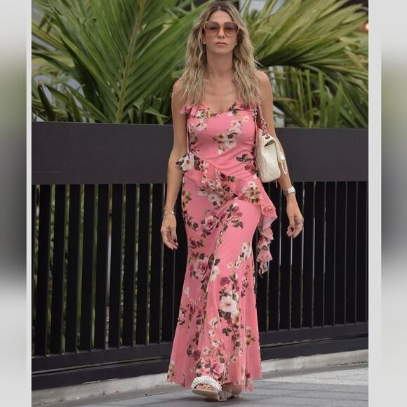 SET NWT ZARA PRINTEDβTULLE MAXI SKIRT AND TOP Pink Floral Size Small - Picture 4 of 12